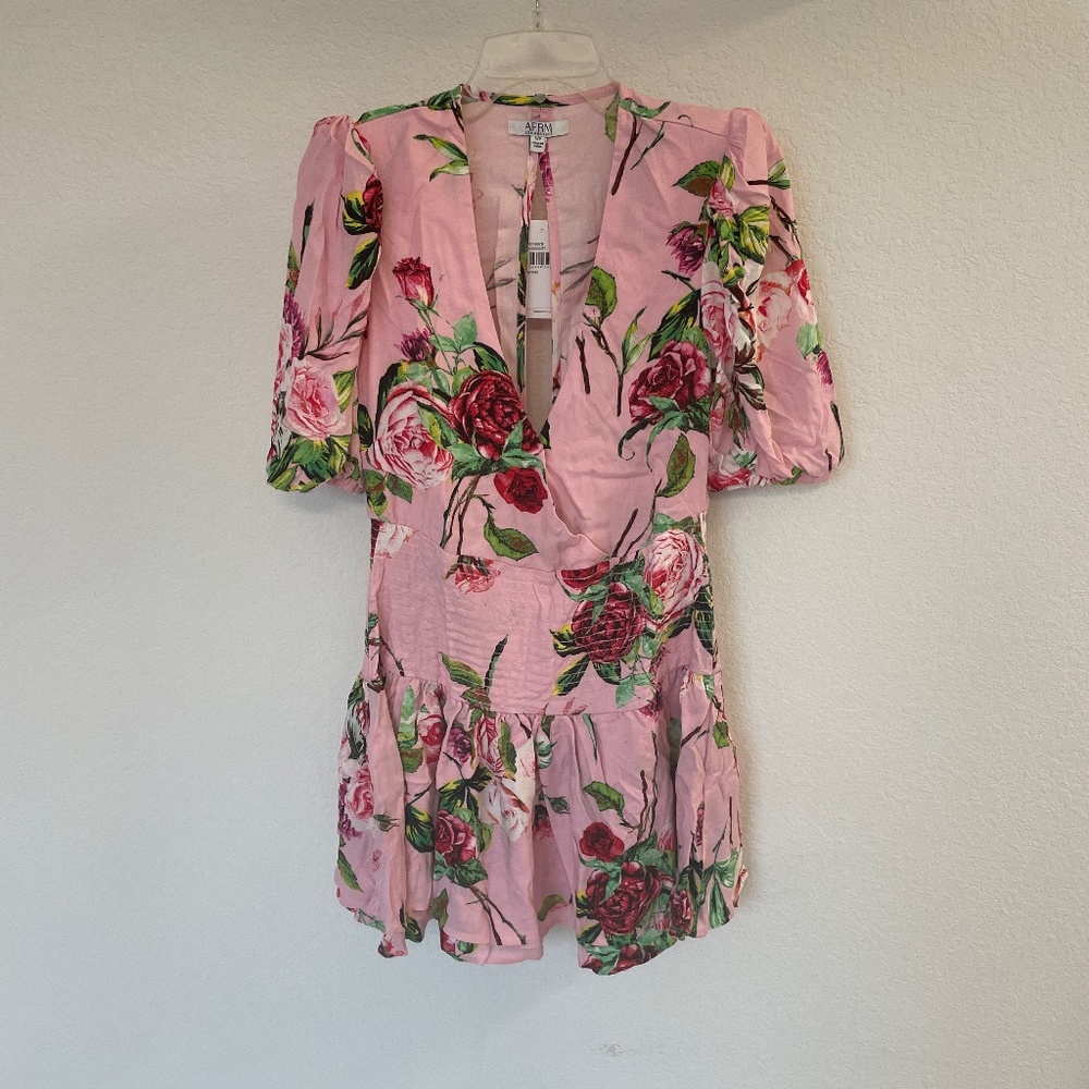 AFRM Joanna Smocked Waist V-Neck Dress